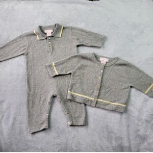 Malina Baby‎ 3-6M Silk Cashmere Knit Romper and Cardigan Set Gray Y2K Luxury